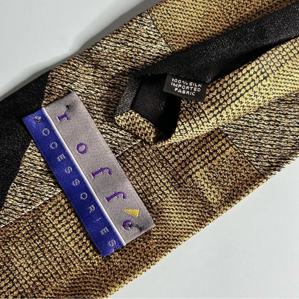 Roffe Black and Gold Patterned 56” Silk Tie